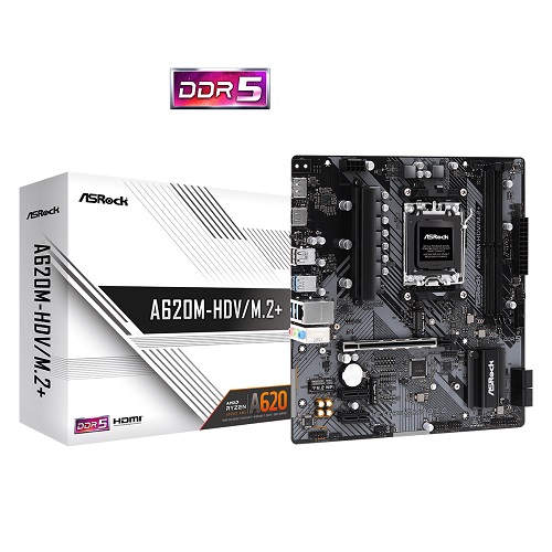 ASROCK A620M-HDV/M.2+ Micro ATX Motherboard ( Socket AMD AM5, Supports AMD Ryzen 7000 Series CPU, 2 x DDR5 RAM Slots, Max 96GB RAM )