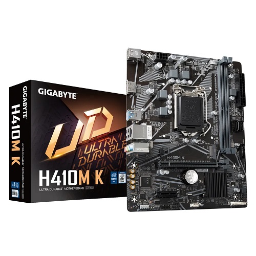 Gigabyte H410M K (rev. 2.0) Micro ATX Motherboard ( Socket Intel LGA1200, Support Intel Core 10th Generation Intel Core i9 ,i7 ,i5 ,i3 ,Intel Pentium ,Intel Celeron CPU, 2 x DDR4 RAM Slots, Max 64GB )