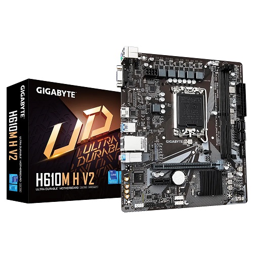 Gigabyte H610M H V2 (rev. 1.0) Micro ATX Motherboard ( Intel LGA1700 Socket, Support 14th, 13th, 12th Gen Intel Core, Pentium Gold and Celeron Cpu ,2 x DDR5 RAM Slots, Max 96GB RAM )
