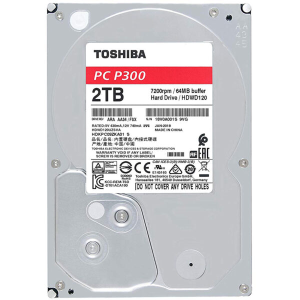 Toshiba P300 2TB 7200 RPM SATA 3.5 Inch Computing Desktop Internal Hard Disk Drive ( HDWD120UZSVA )