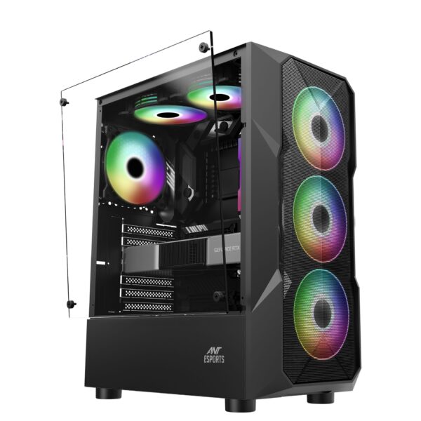 Ant Esports ICE-300 Mesh V2 ATX Mid Tower Tempered Glass Side Panel Black Gaming Cabinet With Pre-Installed Fans ( AESP0225 ) - Image 7