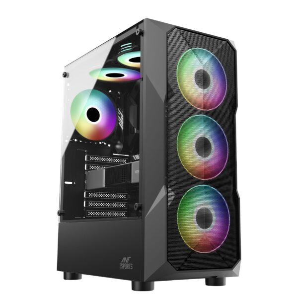Ant Esports ICE-300 Mesh V2 ATX Mid Tower Tempered Glass Side Panel Black Gaming Cabinet With Pre-Installed Fans ( AESP0225 ) - Image 2