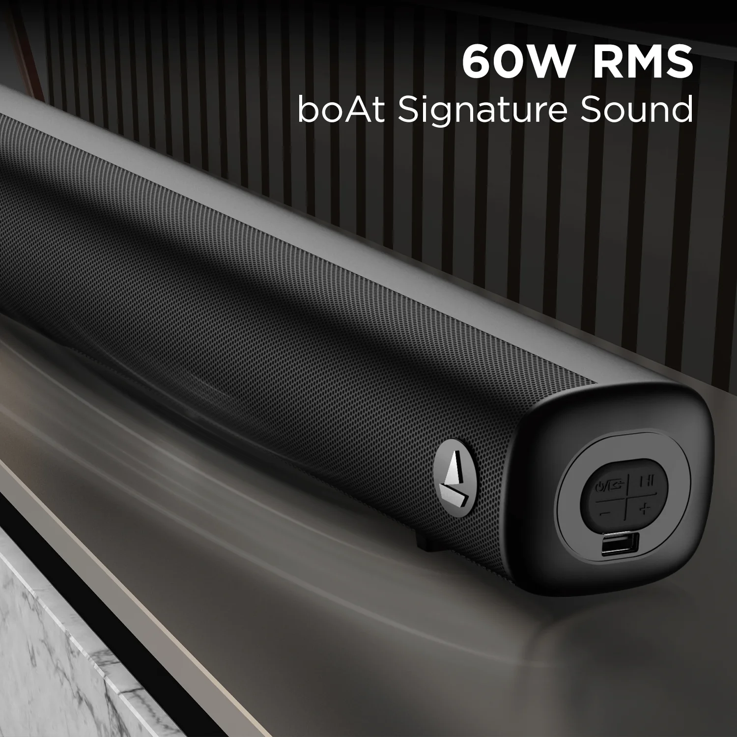 boAt Aavante Bar Tune 60W RMS boAt Signature Sound, 2.0 channel, Multiple Entertainment EQ Modes, Customized Bass & Treble Settings, USB, AUX, HDMI - Image 2