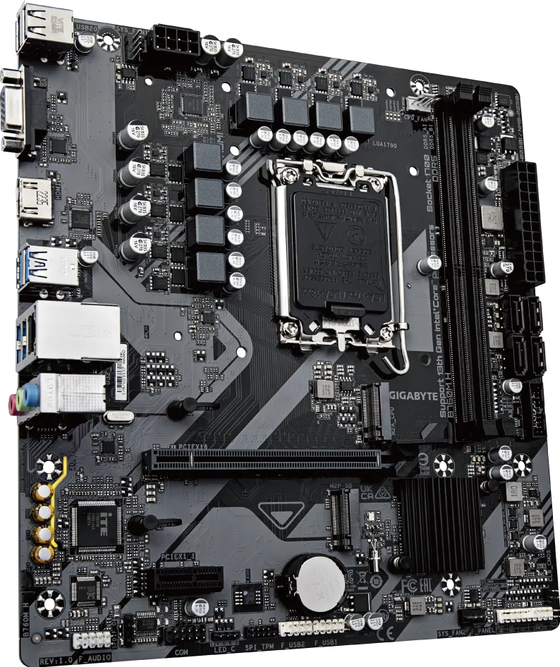 GIGABYTE B760M H rev. 1.0 Micro ATX Motherboard ( Intel LGA1700 Socket, Support Intel Core 14th,13th, 12th Gen, Pentium Gold And Celeron CPU, 2 x DDR5 RAM Slots, Max 128 GB RAM ) - Image 3