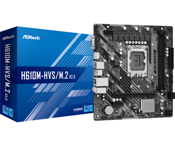 Asrock H610M-HVS/M.2 R2.0 Micro ATX Motherboard ( Intel Socket LGA1700, Supports 13th Gen & 12th Gen And Next Gen Intel Core CPU, 2 x DDR4 RAM Slots, Max 64GB RAM Support )