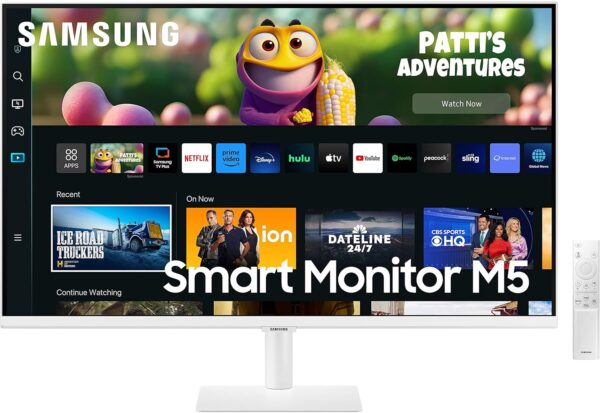 Samsung M5 LS32CM501EW 32-Inch Flat FHD VA Panel 60 Hz 4 ms White Ultrawide Game View Smart Monitor With Built-in Speakers ( LS32CM501EWXXL )
