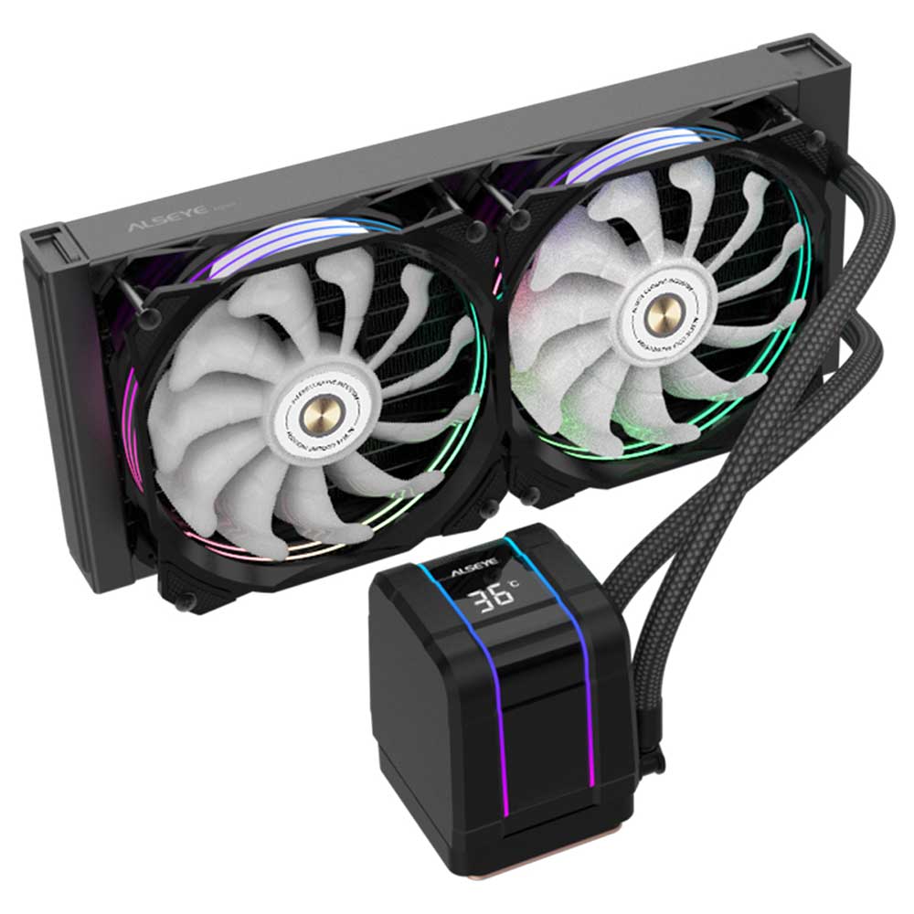 Alseye M240 PLUS Black ARGB CPU Liquid Cooler With 2 x 120mm ARGB PWM Fans - Image 2