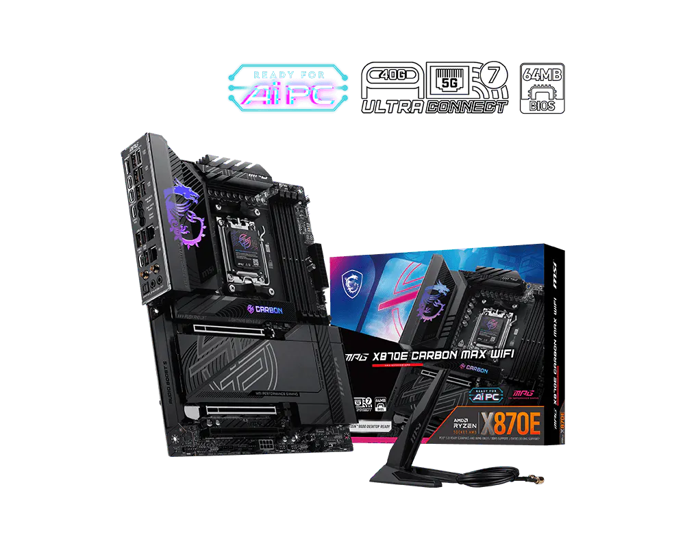 MSI MPG X870E CARBON MAX WIFI ATX Motherboard ( AMD Socket AM5, Supports AMD Ryzen 9000, 8000, 7000 Series Desktop Processors, 4x DDR5 RAM Slots, Max 256GB RAM )