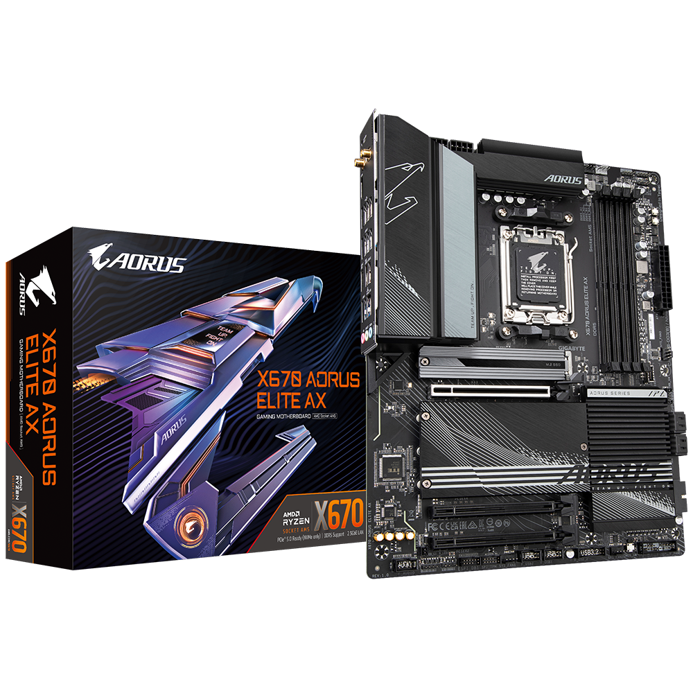 GIGABYTE X670 AORUS ELITE AX ATX Motherboard With Wifi ( AMD AM5 Socket, Supports AMD Ryzen 7000 Series Desktop Processors, 4 DDR5 RAM Slots, Max 128 GB Memory )