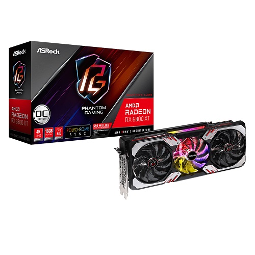Asrock AMD Radeon RX 6800 XT Phantom Gaming D 16G OC 16GB GDDR6 256 Bit Gaming Graphics Card With Triple Fans ( RX6800XT PGD 16GO )