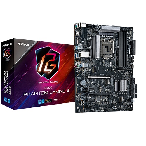 Asrock Z590 Phantom Gaming 4 ATX Motherboard ( Intel Socket LGA1200, Supports Intel 10th And 11th Gen Processors, 4 RAM Slots, Max 128GB RAM )