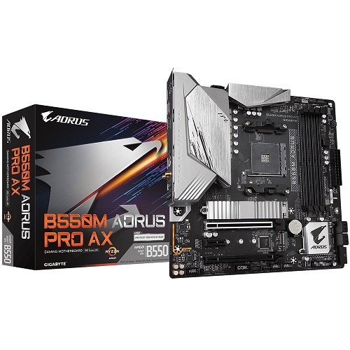 Gigabyte B550M AORUS PRO AX Micro ATX Motherboard AMD AM4 Socket, For Ryzen Series CPU, 4 RAM Slots, Max 128GB RAM Support ( B550M-AORUS-PRO-AX )