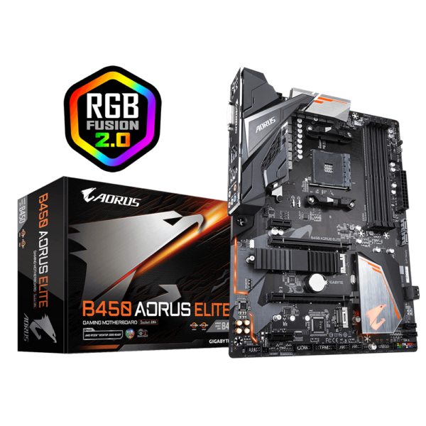 Gigabyte B450 AORUS ELITE ATX Motherboard ( AMD AM4 Socket, For Ryzen Series CPU, 4 RAM Slots, Max 64GB 3600 MHz Memory Support )