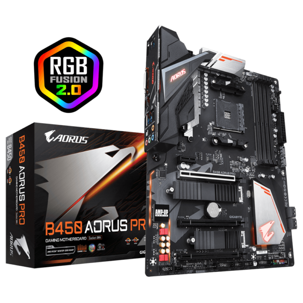 Gigabyte B450 AORUS PRO ATX Motherboard ( AMD AM4 Socket, For Ryzen Series CPU, 4 RAM Slots, Max 64GB 3600 MHz Memory Support )