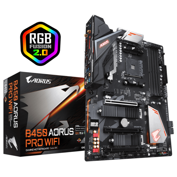 Gigabyte B450 AORUS PRO WIFI ATX Motherboard ( AMD AM4 Socket, For Ryzen Series CPU, 4 RAM Slots, Max 64GB RAM Support )