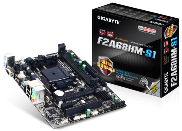 Gigabyte GA-F2A68HM-S1 Micro ATX Motherboard ( AMD FM2+ Socket , For A Series APU, 2 RAM Slots, Max 64GB RAM Support )