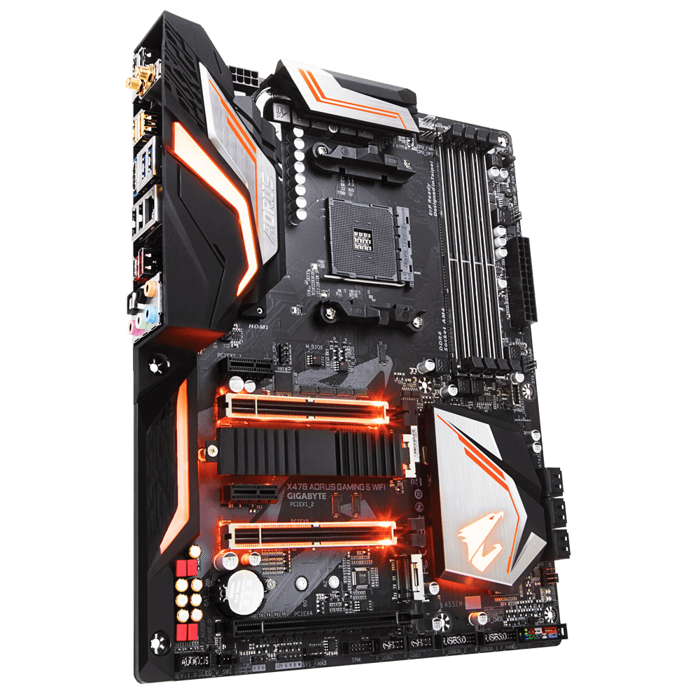Gigabyte X470 AORUS GAMING 5 WIFI ATX Motherboard ( AMD AM4 Socket, For Ryzen Series CPU, 4 RAM Slots, Max 128GB RAM Support )