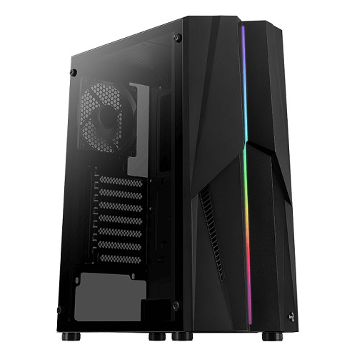 Aerocool Mecha Tempered Glass ATX RGB Mid Tower Case With 1 x Pre Installed Fan, Black