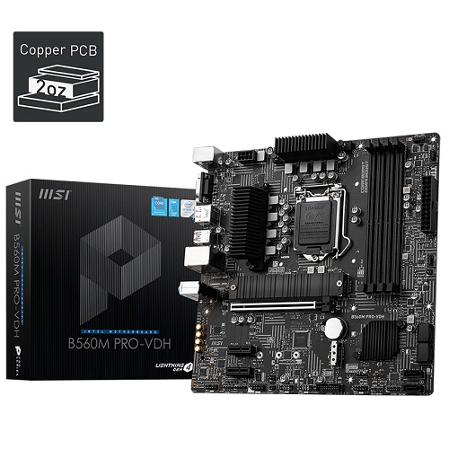 MSI B560M PRO VDH M-ATX Motherboard ( Intel LGA1200 Socket, Supports Intel 11th and 10th Gen Core Series CPU, 4 RAM Slots, Max 128GB RAM )