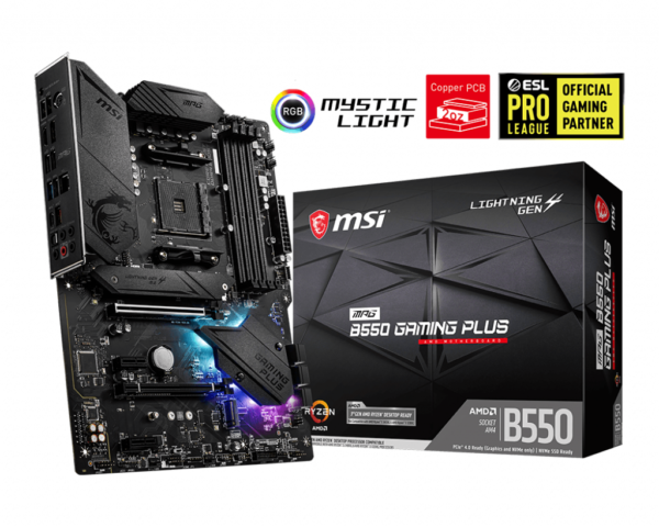 MSI MPG B550 GAMING PLUS Motherboard ( AMD Socket AM4, 3rd Gen Ryzen Series CPU, Max 128GB DDR4 Memory Support )