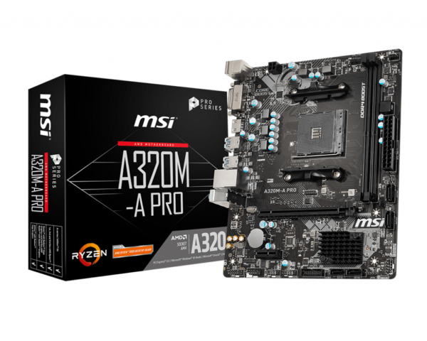 MSI A320M-A PRO M-ATX MOTHERBOARD ( Socket AM4, Supports 1st, 2nd and 3rd Gen AMD Ryzen CPU, 2 RAM Slots, Max 64GB Memory Support )