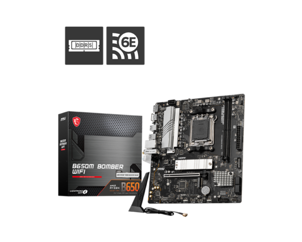 MSI B650M BOMBER WIFI mATX Motherboard ( AMD Socket AM5, Supports AMD Ryzen 9000, 8000, 7000 Series Desktop CPU, 2x DDR5 RAM Slots, Max 128GB RAM )