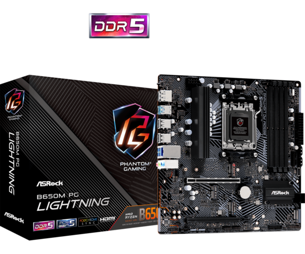 ASRock Phantom Gaming B650M PG Lightning Micro ATX Motherboard ( AMD Socket AM5 , Supports Ryzen 9000, 8000 and 7000 Series CPU, 4 x DDR5 Ram Slots Max 256GB RAM Support )