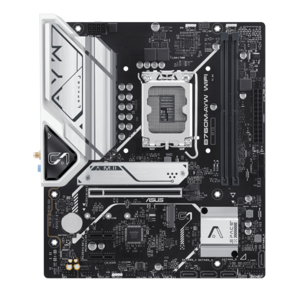 ASUS B760M-AYW WIFI mATX Motherboard ( Intel Socket LGA1700, Supports Intel Core 14th & 13th Gen Processors, Intel Core 12th Gen, Pentium Gold and Celeron CPU, 2 x DDR5 RAM Slots, Max 96GB RAM )