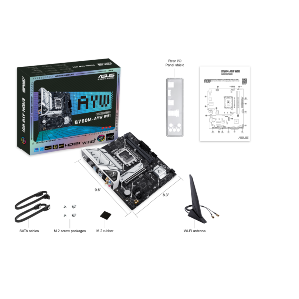 ASUS B760M-AYW WIFI mATX Motherboard ( Intel Socket LGA1700, Supports Intel Core 14th & 13th Gen Processors, Intel Core 12th Gen, Pentium Gold and Celeron CPU, 2 x DDR5 RAM Slots, Max 96GB RAM ) - Image 2