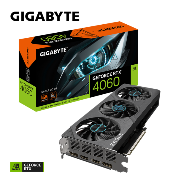 Gigabyte GeForce RTX 4060 EAGLE OC 8G 8 GB GDDR6 128 bit Gaming Graphics Card With Triple Fans ( GV-N4060EAGLE OC-8GD )