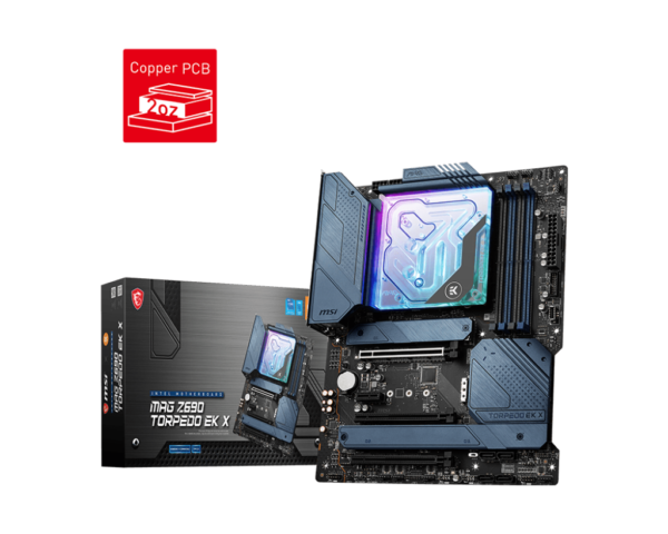 MSI MAG Z690 TORPEDO EK X ATX Motherboard ( Intel LGA 1700 Socket, Supports Intel Core 14th, 13th, 12th Gen CPU, Intel Pentium Gold and Celeron CPU, 4x DDR5 RAM Slots, Max 192GB RAM )