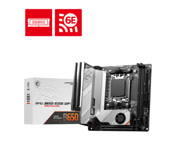 MSI MPG B650I EDGE WIFI Mini-ITX Motherboard ( AMD Socket AM5, Supports AMD Ryzen 9000, 8000, 7000 Series Desktop CPU, 2x DDR5 RAM Slots, Max 128GB RAM )
