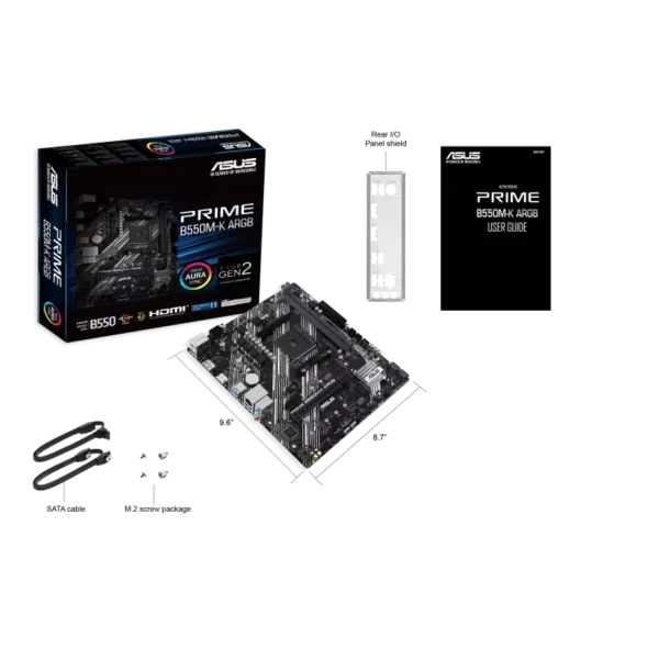 ASUS PRIME B550M-K ARGB micro-ATX Motherboard ( AMD Socket AM4, AMD Ryzen 5000 Series, 5000 G-Series, 4000 G-Series, 3000 Series Desktop CPU, 2 x DDR4 Ram slots, Max 64GB Memory ) - Image 3