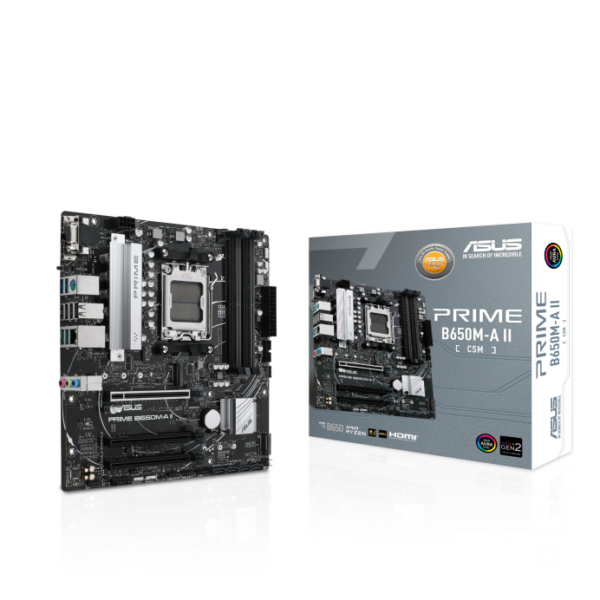 ASUS PRIME B650M-A II-CSM mATX Motherboard ( AMD Socket AM5, Support AMD Ryzen 9000 & 8000 & 7000 Series Desktop CPU, 4 x DDR5 Ram slots, Max. 192GB Memory )