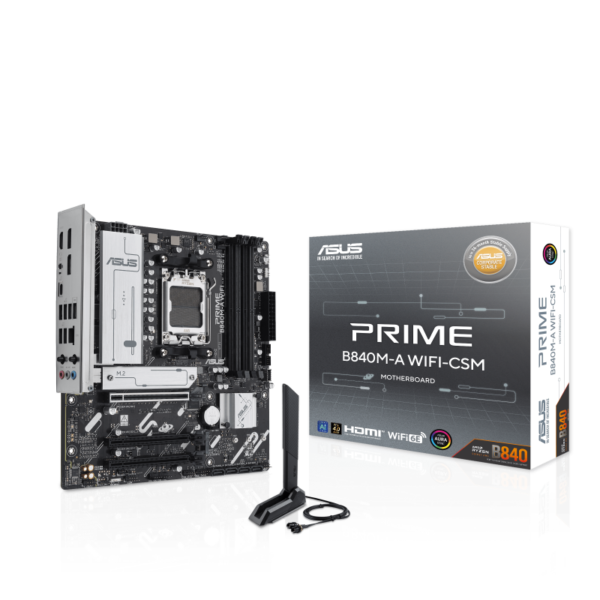 ASUS PRIME B840M-A WIFI-CSM micro-ATX Motherboard ( AMD Socket AM5, Support AMD Ryzen 9000 & 8000 & 7000 Series Desktop CPU, 4 x DDR5 Ram slots, Max 256GB Memory )