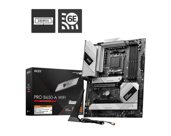 MSI PRO B650-A WIFI ATX Motherboard ( AMD Socket AM5, Supports AMD Ryzen 9000, 8000, 7000 Series Desktop CPU, 4x DDR5 RAM Slots, Max 256GB RAM )