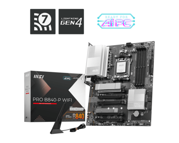 MSI PRO B840-P WIFI ATX Motherboard ( AMD Socket AM5, Supports AMD Ryzen 9000, 8000, 7000 Series Desktop CPU, 4x DDR5 RAM Slots, Max 256GB RAM )