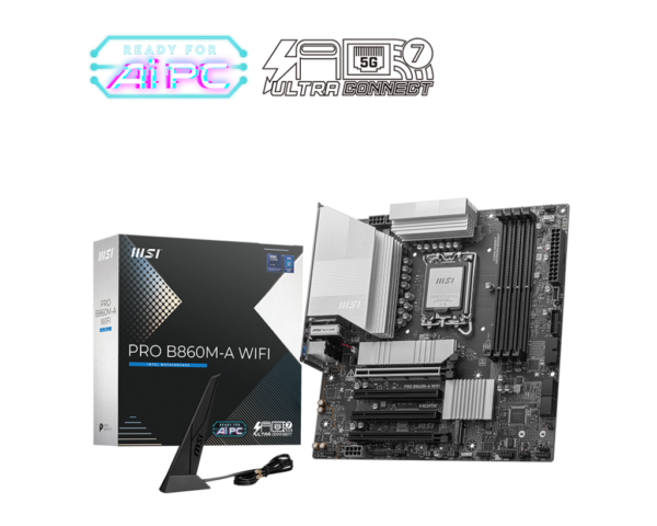 MSI PRO B860M-A WIFI mATX Motherboard ( Intel LGA 1851 Socket, Supports Intel Core Ultra Processors (Series 2) CPU, 4x DDR5 RAM Slots, Max 256GB RAM )