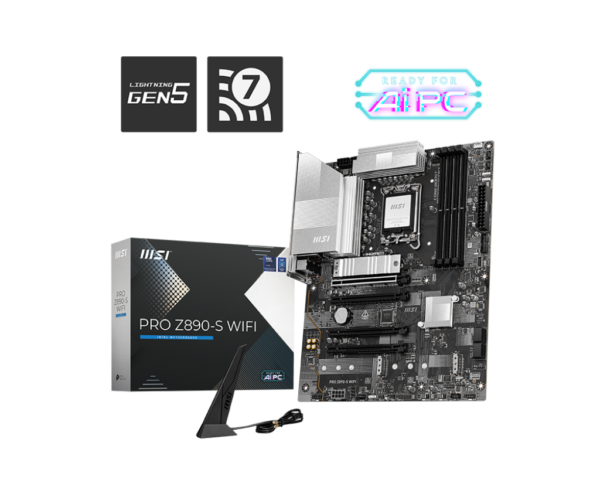 MSI PRO Z890-S WIFI ATX Motherboard ( Intel LGA 1851 Socket, Supports Intel Core Ultra Processors (Series 2) CPU, 4x DDR5 RAM Slots, Max 256GB RAM )