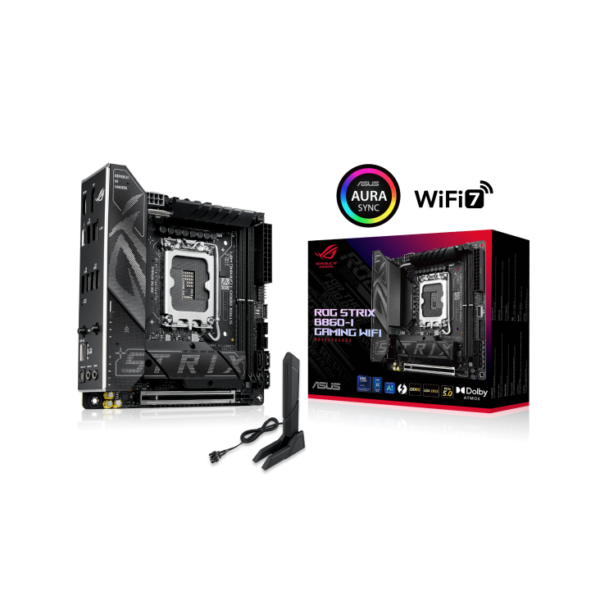 ASUS ROG STRIX B860-I GAMING WIFI Mini-ITX Motherboard ( Intel Socket LGA1851, Support Intel Core Ultra (Series 2) CPU, 2 x DDR5 Ram slots, Max 128GB Memory )