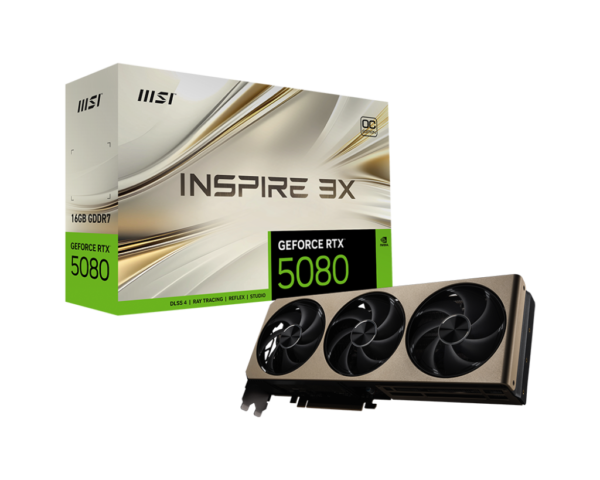 MSI GeForce RTX 5080 16G INSPIRE 3X OC 16GB GDDR7 256-Bit Gaming Graphics Card With Triple Fans