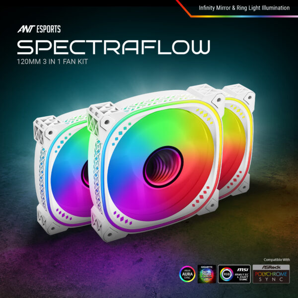 Ant Esports Spectraflow ARGB White 120mm Triple Pack Chassis Fan ( AESP0261 ) - Image 6