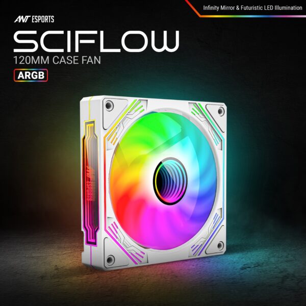 Ant Esports Sciflow ARGB White 120mm 1500 RPM Single Fan Pack Chassis Fan ( AESP0265 ) - Image 2