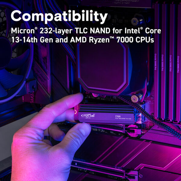 Crucial T705 1TB M.2 NVMe PCIe Gen5 Internal SSD With Heatsink ( CT1000T705SSD5 ) - Image 2
