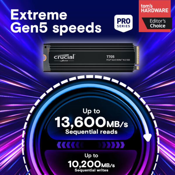 Crucial T705 1TB M.2 NVMe PCIe Gen5 Internal SSD With Heatsink ( CT1000T705SSD5 ) - Image 5