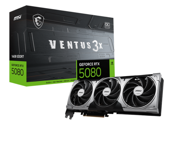 MSI GeForce RTX 5080 16G VENTUS 3X OC 16GB GDDR7 256-bit Gaming Graphics Card With Triple Fans ( G5080-16V3C )