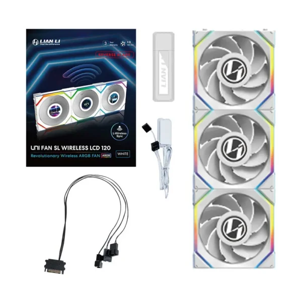 Lian Li Uni Fan SL Wireless 120 White 120mm Reverse Blade 120mm Triple Pack Cabinet Fan ( G99-12RSL1W3W-IN )
