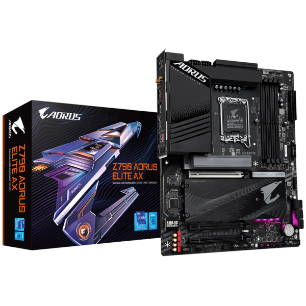 Gigabyte Z790 AORUS ELITE AX (rev. 1.x) ATX Motherboard ( Intel LGA1700 Socket, Supports 14th, 13th, and 12th Generation Intel Core, Pentium Gold and Celeron CPU, 4 x DDR5 RAM Slots, Max 256GB RAM )