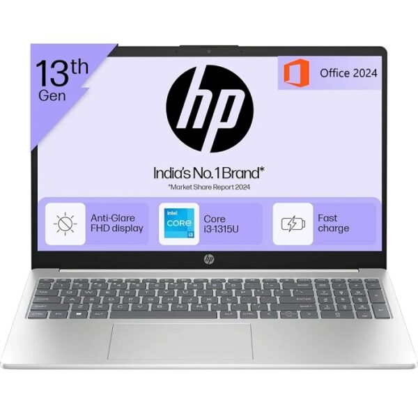 HP 15-fd0465TU Intel Core i3 13th Gen 15.6 Inch FHD Silver Laptop B61ZFPA ( 8 GB DDR4 RAM, 512 GB SSD, Windows 11+ MSO )