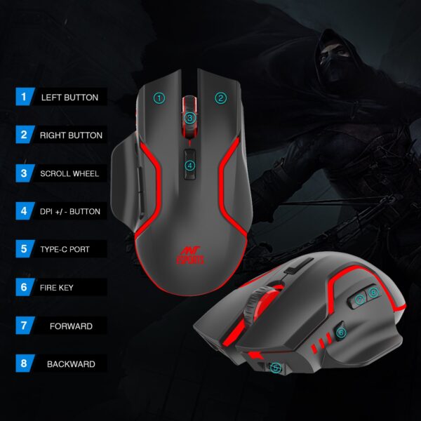 Ant Esports GM320 Pro Optical Wireless 3200 DPI RGB LED Backlit Black Gaming Mouse ( AEPP0055 ) - Image 6